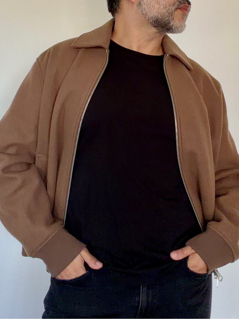 H&M Minimalist Wool Bomber Jacket in Camel Men's Size L